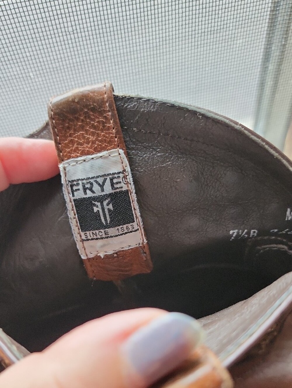 Frye Brown Leather Boot Interior with Branded Pull Tab - Picture 3 of 9